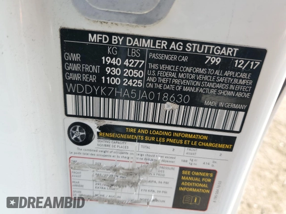 2018 Mercedes-Benz AMG GT AMG GT z VIN WDDYK7HA5JA018630, wystawiony jako Copart lot #67738304 z przebiegiem Nie podano mil oraz Czysty tytuł • Clean title. Historia ofert i sprzedaży dostępna na DreamBid. Obrazek 12.