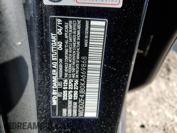 2019 Mercedes-Benz E 300 with VIN WDDZF4JB0KA669868, listed as a Copart auction lot 45765655 with 95,589 mi miles and Salvage Title. Bid and sale history available at DreamBid. Image 12.