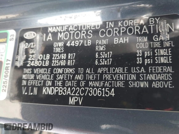 2012 Kia Sportage LX with VIN KNDPB3A22C7306154, listed as a IAAI auction lot 41675874 with 130,837 mi miles. Bid and sale history available at carsss.com. Image 9.