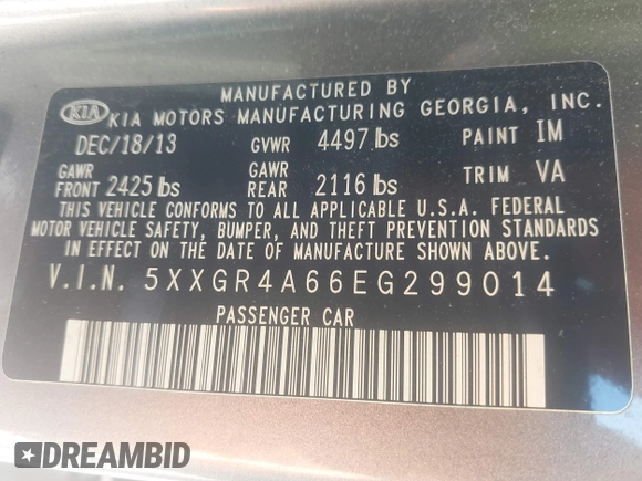 2014 Kia Optima SXL Turbo with VIN 5XXGR4A66EG299014, listed as a IAAI auction lot 42359381 with 150,027 mi miles and . Bid and sale history available at DreamBid. Image 9.