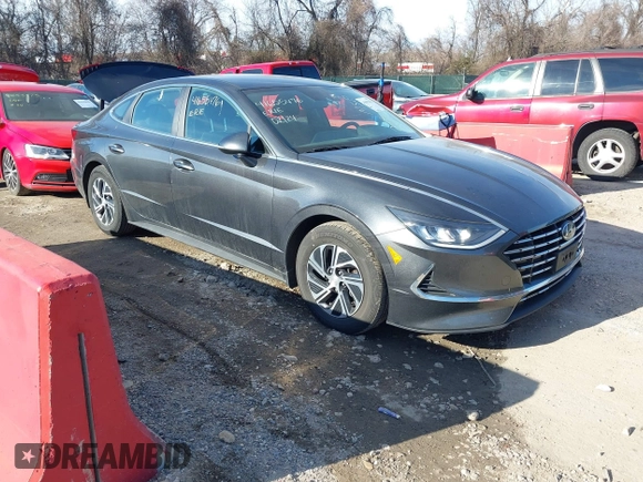 2020 Hyundai Sonata Hybrid Blue with VIN KMHL24JJ2LA016152, listed as a IAAI auction lot 41655476 with 168,982 mi miles. Bid and sale history available at carsss.com. Image 1.