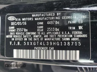 2017 Kia Optima LX with VIN 5XXGT4L39HG138715, listed as a Copart auction lot 53119475 with 44,936 mi miles and Salvage Title. Bid and sale history available at carsss.com. Image 12.