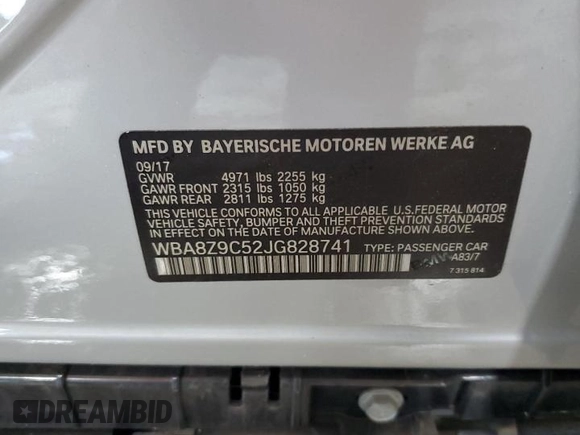 2018 BMW 3 Series 330i xDrive with VIN WBA8Z9C52JG828741, listed as a Copart auction lot 61457015 with 87,064 mi miles and Salvage title. Bid and sale history available at DreamBid. Image 12.