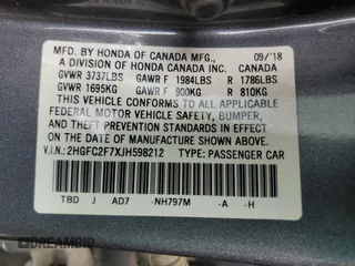 2018 Honda Civic EX with VIN 2HGFC2F7XJH598212, listed as a Copart auction lot 50825105 with 71,888 mi miles and Clean Title. Bid and sale history available at DreamBid. Image 12.