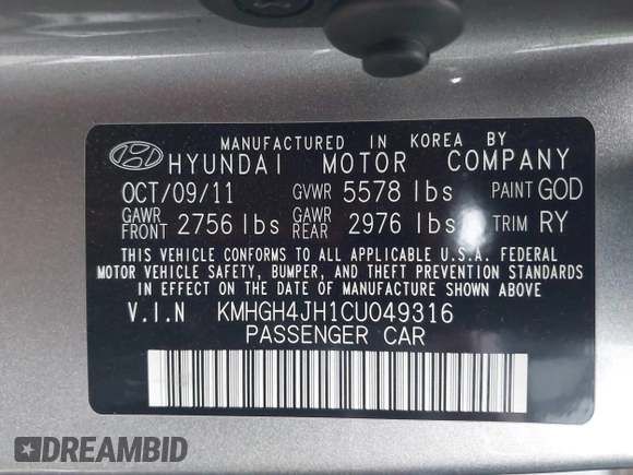 2012 Hyundai Equus Signature z VIN KMHGH4JH1CU049316, wystawiony jako IAAI lot #41783497 z przebiegiem 80 331 mil mil oraz . Historia ofert i sprzedaży dostępna na DreamBid. Obrazek 9.