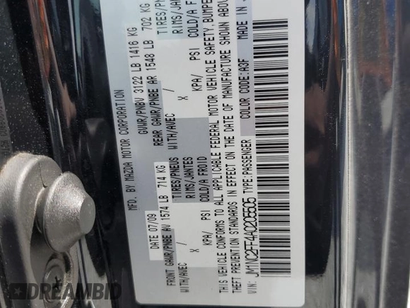 2010 Mazda MX-5 Miata Grand Touring with VIN JM1NC2FF4A0205505, listed as a Copart auction lot 51643095 with 89,054 mi miles and Salvage title. Bid and sale history available at DreamBid. Image 12.