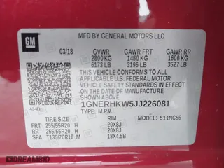 2018 Chevrolet Traverse LT Leather with VIN 1GNERHKW5JJ226081, listed as a IAAI auction lot 41281579 with 87,169 mi miles. Bid and sale history available at carsss.com. Image 9.