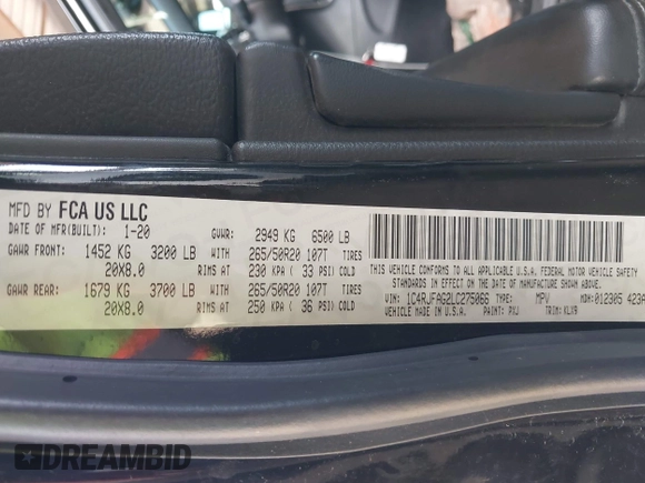 2020 Jeep Grand Cherokee Laredo E с VIN 1C4RJFAG2LC275066, выставлен на аукционе IAAI как лот 42136903 с пробегом 67 313 миль миль и . История ставок и продаж доступна на DreamBid. Изображение 9.