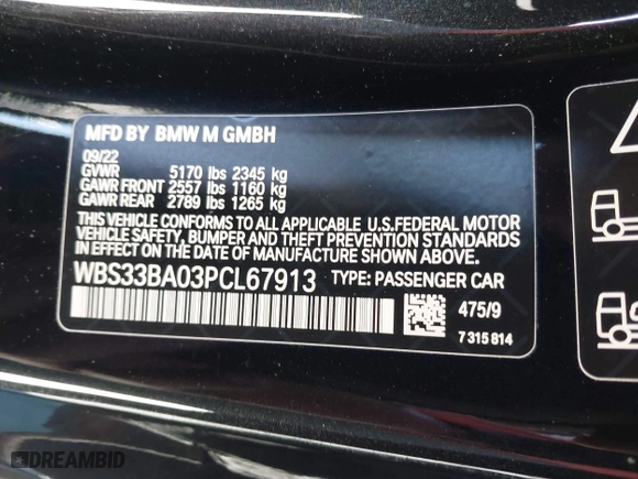 2023 BMW M4 Competition xDrive with VIN WBS33BA03PCL67913, listed as a IAAI auction lot 41223413 with 30,021 mi miles. Bid and sale history available at carsss.com. Image 9.