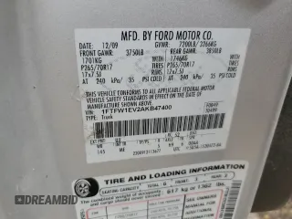 2010 Ford F-150 XL with VIN 1FTFW1EV2AKB47400, listed as a Copart auction lot 59687575 with 247,534 mi miles and Salvage title. Bid and sale history available at DreamBid. Image 12.