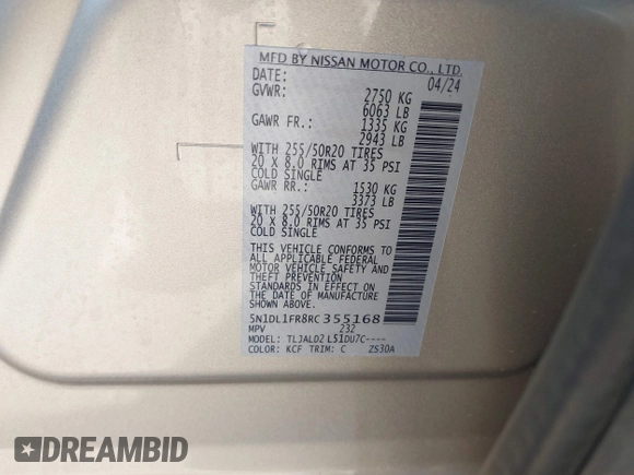 2024 Infiniti QX60 Luxe с VIN 5N1DL1FR8RC355168, выставлен на аукционе IAAI как лот 42356642 с пробегом 3 175 миль миль и . История ставок и продаж доступна на DreamBid. Изображение 9.