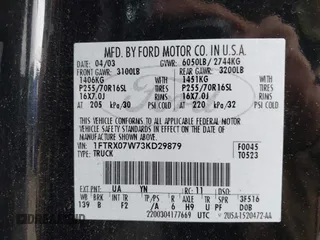 2003 Ford F-150 XL with VIN 1FTRX07W73KD29879, listed as a IAAI auction lot 42356048 with Not provided miles and . Bid and sale history available at DreamBid. Image 9.