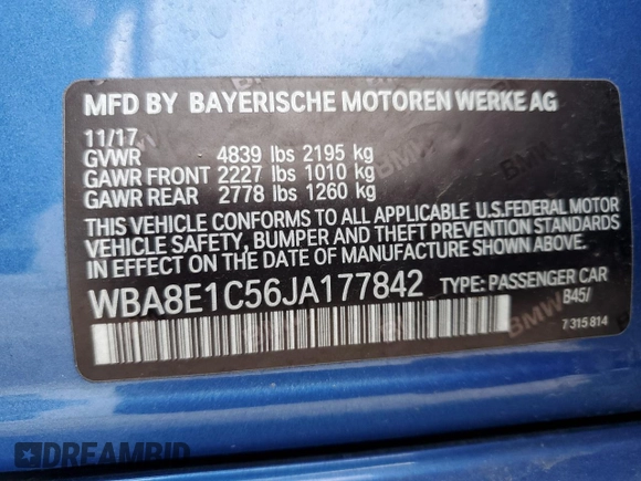 2018 BMW 3 Series 330e iPerformance with VIN WBA8E1C56JA177842, listed as a Copart auction lot 51521695 with 80,665 mi miles and Salvage Title. Bid and sale history available at carsss.com. Image 12.