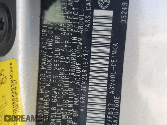 2011 Toyota Camry LE with VIN 4T4BF3EK2BR197124, listed as a Copart auction lot 63812775 with 150,775 mi miles and Salvage title. Bid and sale history available at DreamBid. Image 13.