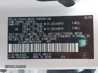 2021 Lexus NX 300 with VIN JTJGARDZ8M5024688, listed as a IAAI auction lot 42331489 with 58,801 mi miles and . Bid and sale history available at DreamBid. Image 9.