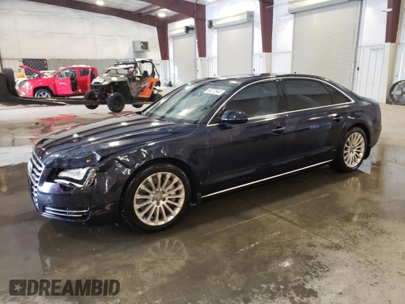 2014 Audi A8 4.0T with VIN WAUR2AFD8EN006198, listed as a Copart auction lot 85272544 with 105,058 mi miles and Salvage Title. Bid and sale history available at DreamBid. Image 1.