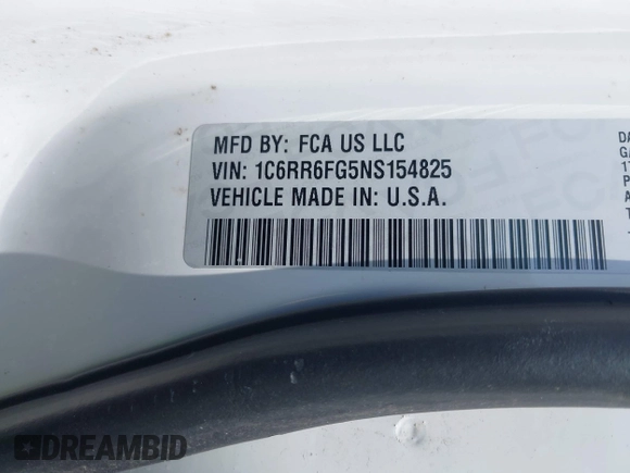 2022 Ram 1500 Tradesman z VIN 1C6RR6FG5NS154825, wystawiony jako IAAI lot #42316379 z przebiegiem 75 347 mil mil oraz . Historia ofert i sprzedaży dostępna na DreamBid. Obrazek 9.