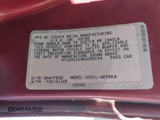 1989 Toyota Camry DLX с VIN 4T1SV21E9KU059104, выставлен на аукционе IAAI как лот 41014925 с пробегом 312 844 миль миль и . История ставок и продаж доступна на DreamBid. Изображение 9.