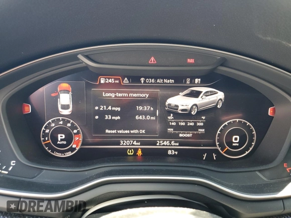 2019 Audi S5 Sportback Prestige z VIN WAUC4CF55KA005582, wystawiony jako Copart lot #47088405 z przebiegiem 32 074 mil mil oraz Szkoda całkowita • Salvage title. Historia ofert i sprzedaży dostępna na DreamBid. Obrazek 9.