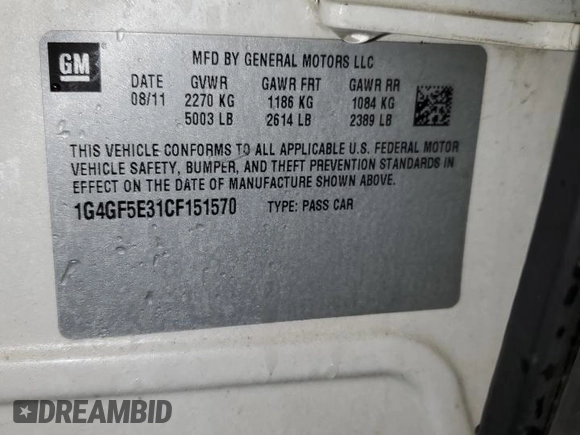 2012 Buick LaCrosse Premium 2 with VIN 1G4GF5E31CF151570, listed as a Copart auction lot 42216055 with 142,015 mi miles and Clean Title. Bid and sale history available at carsss.com. Image 12.