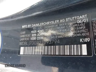2002 Mercedes-Benz CLK 320/430 with VIN WDBLJ70G92T093794, listed as a IAAI auction lot 41239094 with 237,286 mi miles and . Bid and sale history available at DreamBid. Image 9.