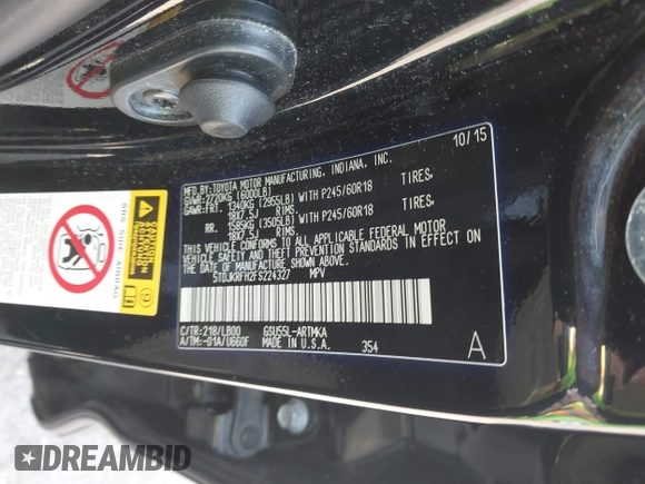 2015 Toyota Highlander XLE z VIN 5TDJKRFH2FS224327, wystawiony jako IAAI lot #42395386 z przebiegiem 118 760 mil mil oraz . Historia ofert i sprzedaży dostępna na DreamBid. Obrazek 9.