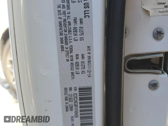 2015 Chrysler 300 C with VIN 2C3CCAEG8FH749458, listed as a Copart auction lot 46831355 with Not Provided miles and Salvage Title. Bid and sale history available at carsss.com. Image 12.