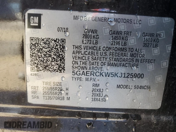 2019 Buick Enclave Premium with VIN 5GAERCKW5KJ125900, listed as a Copart auction lot 87534545 with 170,384 mi miles and Salvage Title. Bid and sale history available at DreamBid. Image 13.