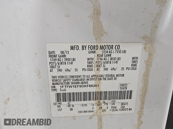 2013 Ford F-150 XL with VIN 1FTFW1EF9DKF66261, listed as a Copart auction lot 49215605 with 114,061 mi miles and Clean Title. Bid and sale history available at carsss.com. Image 13.