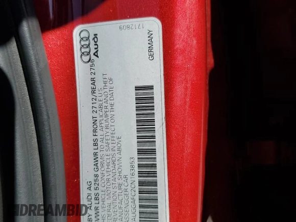 2012 Audi A6 3.0T Premium Plus with VIN WAUGGAFC2CN163853, listed as a Copart auction lot 46657225 with 156,412 mi miles and Salvage Title. Bid and sale history available at carsss.com. Image 12.