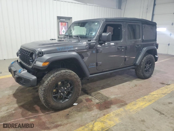 2024 Jeep Wrangler 4xe Willys with VIN 1C4RJXN62RW162894, listed as a Copart auction lot 44774585 with 20,711 mi miles and Salvage Title. Bid and sale history available at carsss.com. Image 1.