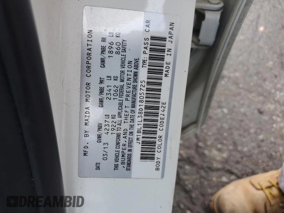 2013 Mazda 3 Mazdaspeed3 Touring with VIN JM1BL1L38D1805725, listed as a Copart auction lot 81164284 with Not Provided miles and Salvage Title. Bid and sale history available at DreamBid. Image 12.