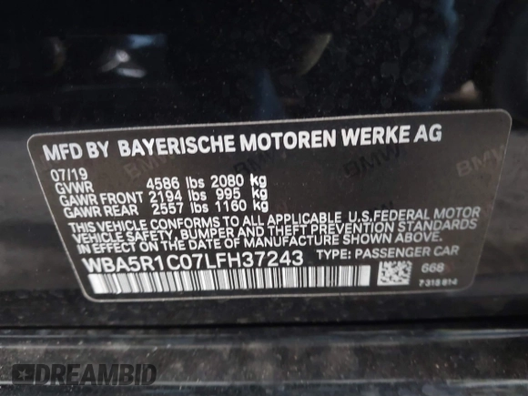 2020 BMW 3 Series 330i with VIN WBA5R1C07LFH37243, listed as a IAAI auction lot 42129217 with 22,767 mi miles. Bid and sale history available at carsss.com. Image 9.