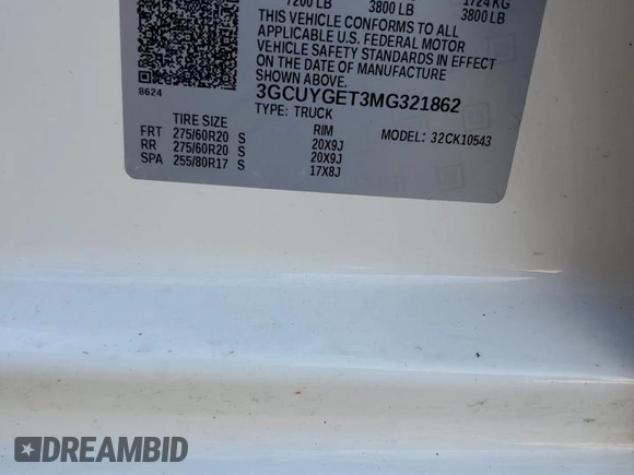 2021 Chevrolet Silverado 1500 LTZ with VIN 3GCUYGET3MG321862, listed as a Copart auction lot 81324384 with 123,966 mi miles and Salvage Title. Bid and sale history available at DreamBid. Image 13.