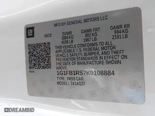 2019 Chevrolet Camaro 1LT with VIN 1G1FB1RS7K0108884, listed as a IAAI auction lot 41717182 with 45,820 mi miles. Bid and sale history available at carsss.com. Image 9.