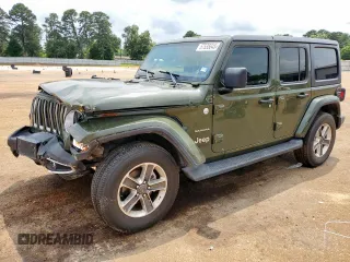 2021 Jeep Wrangler Unlimited Sahara with VIN 1C4HJXEN5MW591989, listed as a Copart auction lot 57535645 with 80,923 mi miles and Salvage title. Bid and sale history available at DreamBid. Image 1.