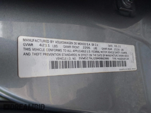 2011 Volkswagen Jetta SE with VIN 3VWDZ7AJ2BM080390, listed as a IAAI auction lot 42723802 with 157,117 mi miles and . Bid and sale history available at DreamBid. Image 9.