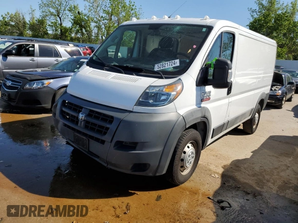 2018 Ram ProMaster Cargo with VIN 3C6TRVAGXJE105060, listed as a Copart auction lot 52821724 with 100,477 mi miles and Salvage Title. Bid and sale history available at DreamBid. Image 1.