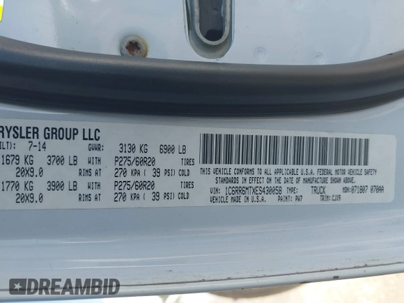 2014 Ram 1500 Sport with VIN 1C6RR6MTXES430058, listed as a IAAI auction lot 41601389 with 282,485 mi miles and . Bid and sale history available at DreamBid. Image 9.