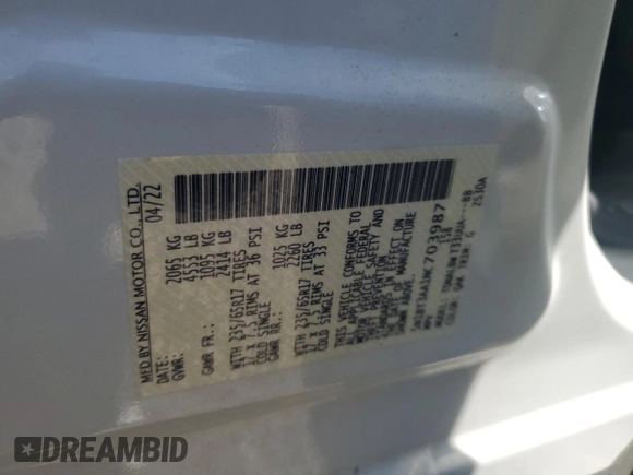 2022 Nissan Rogue S z VIN 5N1BT3AA1NC703987, wystawiony jako Copart lot #52590875 z przebiegiem 89 041 mil mil oraz Szkoda całkowita • Salvage title. Historia ofert i sprzedaży dostępna na DreamBid. Obrazek 14.
