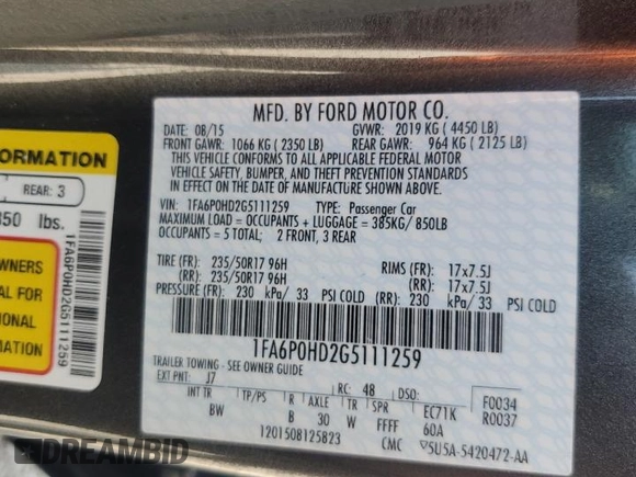 2016 Ford Fusion SE z VIN 1FA6P0HD2G5111259, wystawiony jako Copart lot #60448295 z przebiegiem 52 442 mil mil oraz Czysty tytuł • Clean title. Historia ofert i sprzedaży dostępna na DreamBid. Obrazek 12.