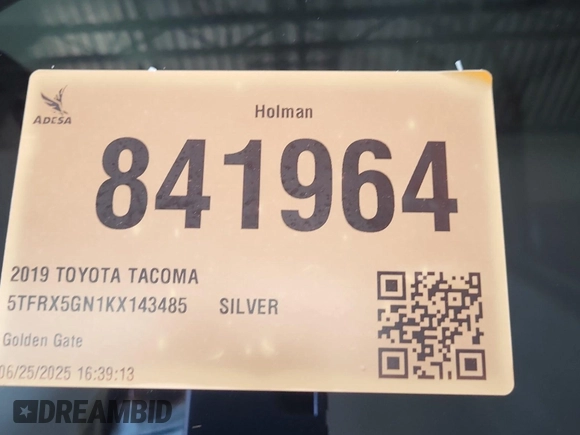 2019 Toyota Tacoma SR with VIN 5TFRX5GN1KX143485, listed as a IAAI auction lot 42763045 with 90,847 mi miles and . Bid and sale history available at DreamBid. Image 49.
