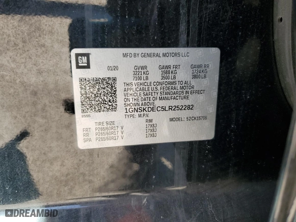 2020 Chevrolet Tahoe Commercial with VIN 1GNSKDEC5LR252282, listed as a Copart auction lot 48321235 with 97,338 mi miles and Salvage Title. Bid and sale history available at carsss.com. Image 13.