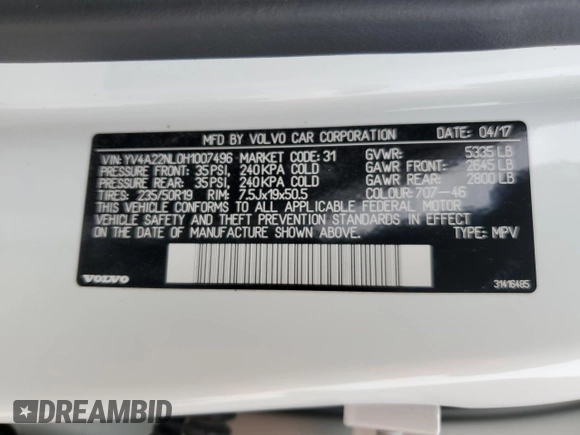 2017 Volvo V90 z VIN YV4A22NL0H1007496, wystawiony jako Copart lot #44589014 z przebiegiem 26 340 mil mil oraz . Historia ofert i sprzedaży dostępna na DreamBid. Obrazek 12.