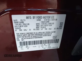2015 Ford Edge Titanium with VIN 2FMTK4K8XFBB08680, listed as a IAAI auction lot 42066393 with 106,287 mi miles. Bid and sale history available at carsss.com. Image 9.