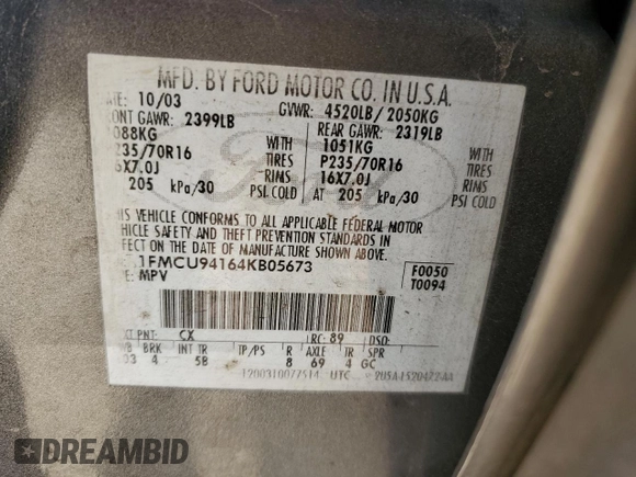 2004 Ford Escape Limited with VIN 1FMCU94164KB05673, listed as a Copart auction lot 48598705 with 196,351 mi miles and Salvage Title. Bid and sale history available at carsss.com. Image 14.