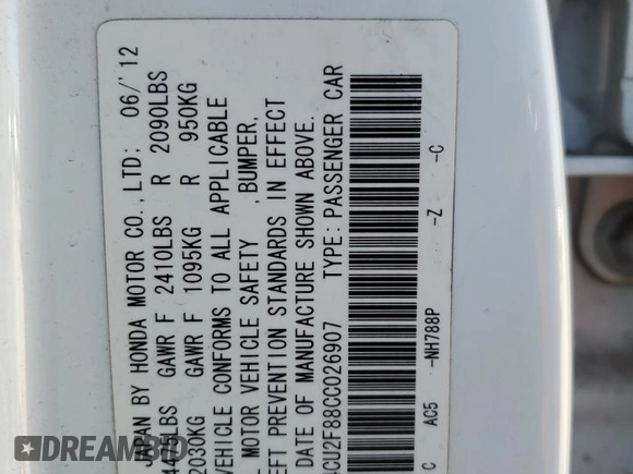 2012 Acura TSX Special Edition with VIN JH4CU2F88CC026907, listed as a Copart auction lot 46108835 with 172,852 mi miles and Salvage Title. Bid and sale history available at carsss.com. Image 13.