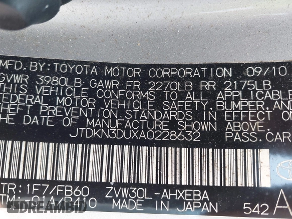 2010 Toyota Prius II z VIN JTDKN3DUXA0228632, wystawiony jako IAAI lot #42413526 z przebiegiem 264 569 mil mil oraz . Historia ofert i sprzedaży dostępna na DreamBid. Obrazek 9.