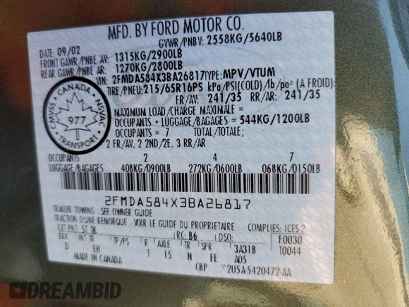 2003 Ford Windstar LTD z VIN 2FMDA584X3BA26817, wystawiony jako Copart lot #74730094 z przebiegiem 87 655 mil mil oraz Czysty tytuł • Clean title. Historia ofert i sprzedaży dostępna na DreamBid. Obrazek 13.