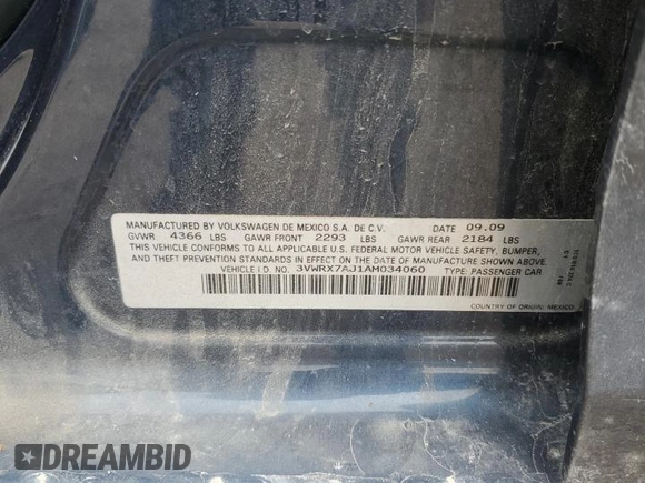 2010 Volkswagen Jetta Limited Edition z VIN 3VWRX7AJ1AM034060, wystawiony jako Copart lot #58219095 z przebiegiem 170 691 mil mil oraz Szkoda całkowita • Salvage title. Historia ofert i sprzedaży dostępna na DreamBid. Obrazek 12.